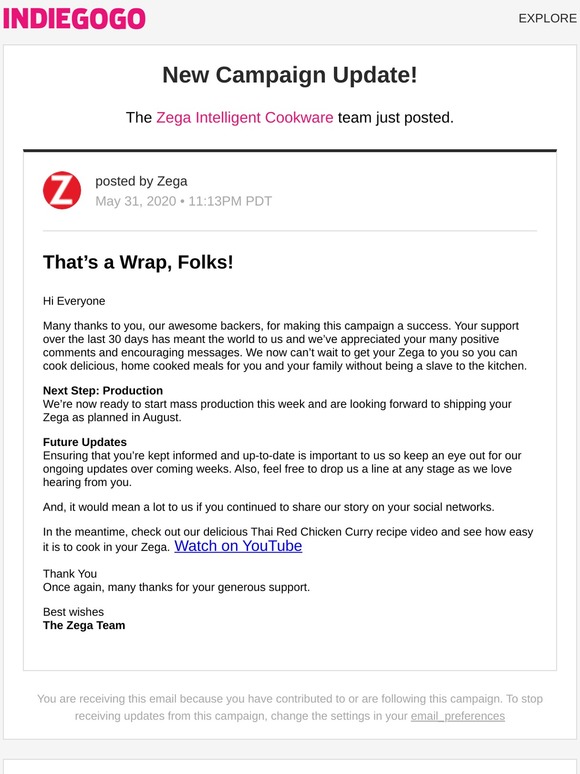 Indiegogo Update 4 From Zega Intelligent Cookware Milled