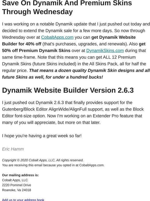 Extending Dynamik Sale To Wednesday and Just Pushed Out Notable Dynamik/Gutenberg Update!