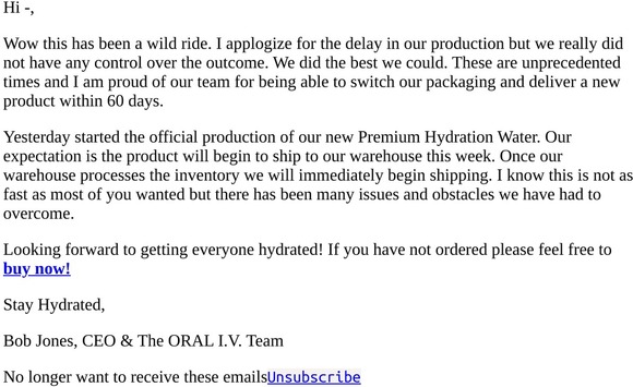 ORAL I.V. Premium Hydration Water in Production!
