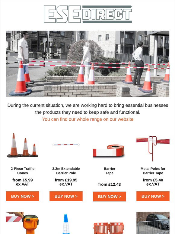 ESE Direct: Cones and barrier tapes for queue management | Milled