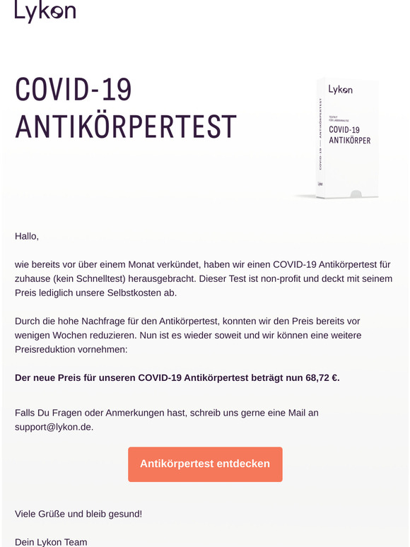 Update: Weitere Preisreduktion für Covid-19 Antikörpertest