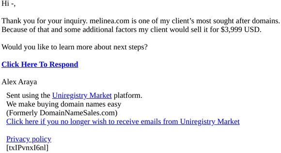 Re: melinea.com