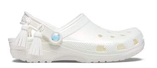 iridescent crocs with tassels