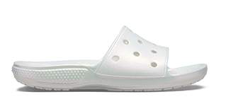 black iridescent crocs slides