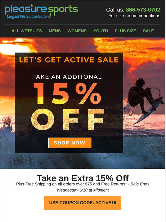 Wetsuit Sale - Extra 15% off + Free Shipping