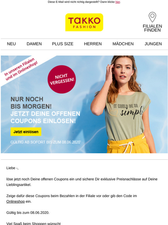 Takko Fashion: Nur noch bis Morgen! Jetzt Deine noch offenen Coupons