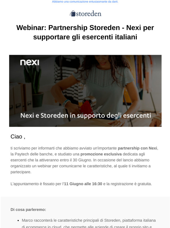 Partnership Storeden - Nexi per supportare gli esercenti