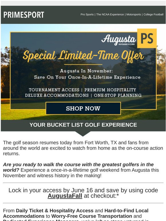 Shop Now and SAVE: Daily Hospitality & Hotel Packages for Augusta in November