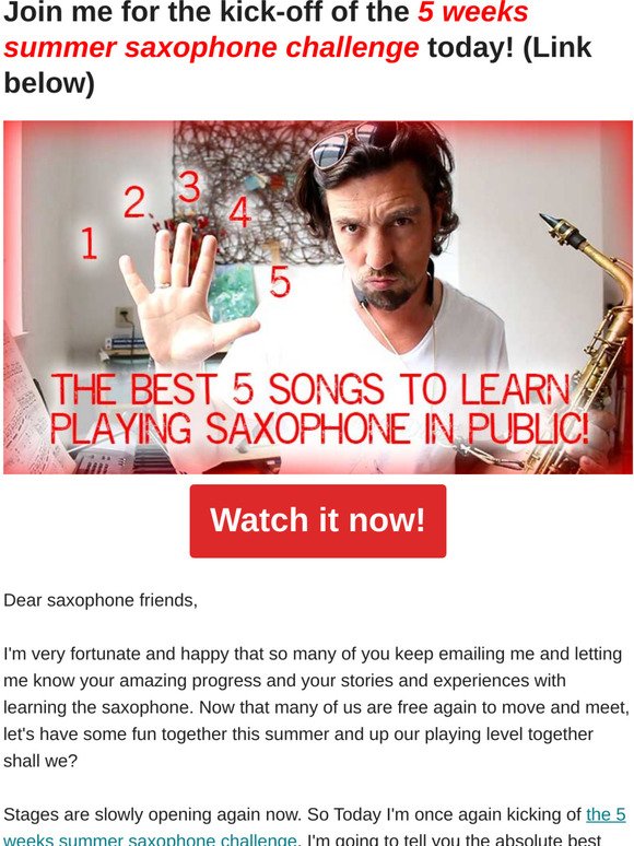 Stages are opening! Join my 5 weeks fun summer saxophone challenge and UP your skills this summer!