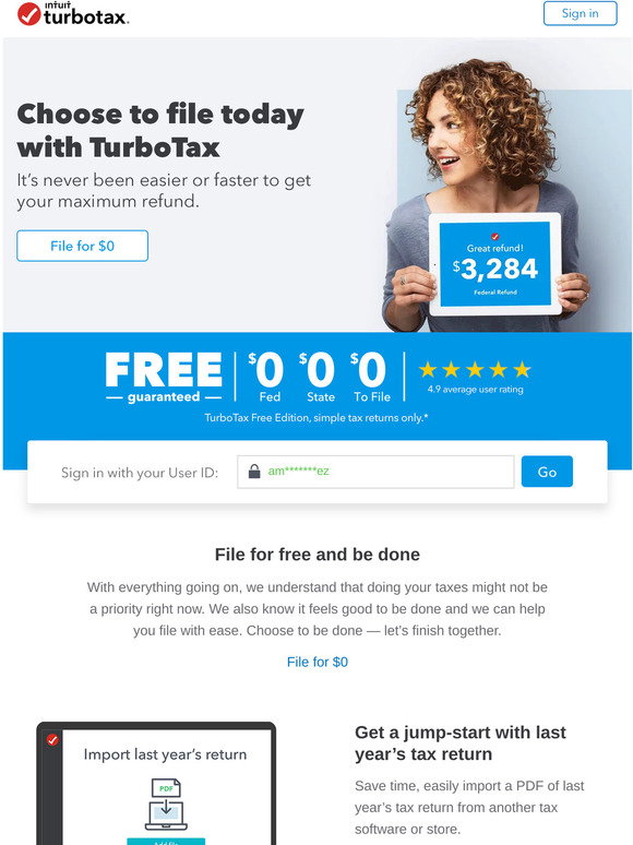 TurboTax Refund Reminder Sign In Today To Get Started For Free Milled