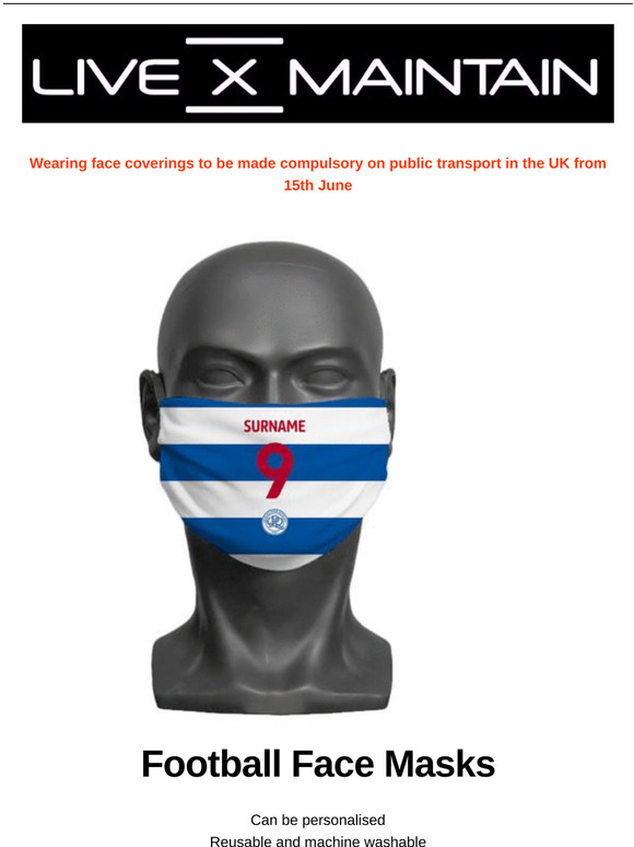 Live X Maintain 😷 Personalised Face Masks and Football Face Masks Milled