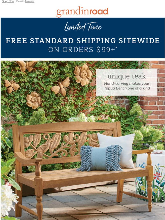 Grandin Road It’s here! Free Shipping SITEWIDE on 99+. Go all out