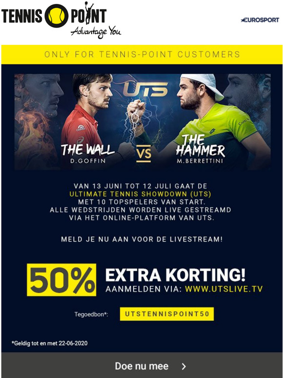 50% korting op live tennis bij ULTIMATE TENNIS SHOWDOWN