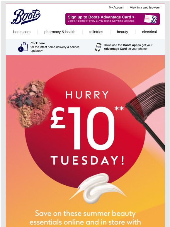 Boots £10 Tuesday! Money off on must have products for today only Milled