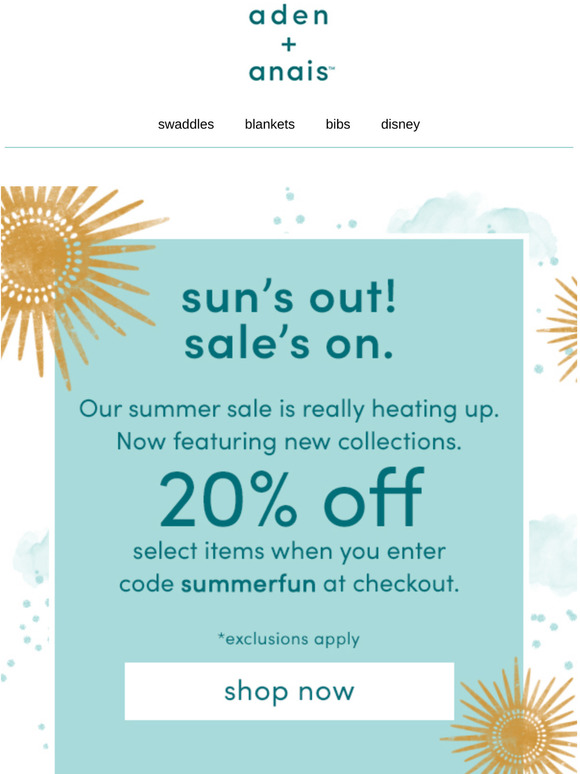 aden + anais 20 off summer sale EXTENDED! Milled