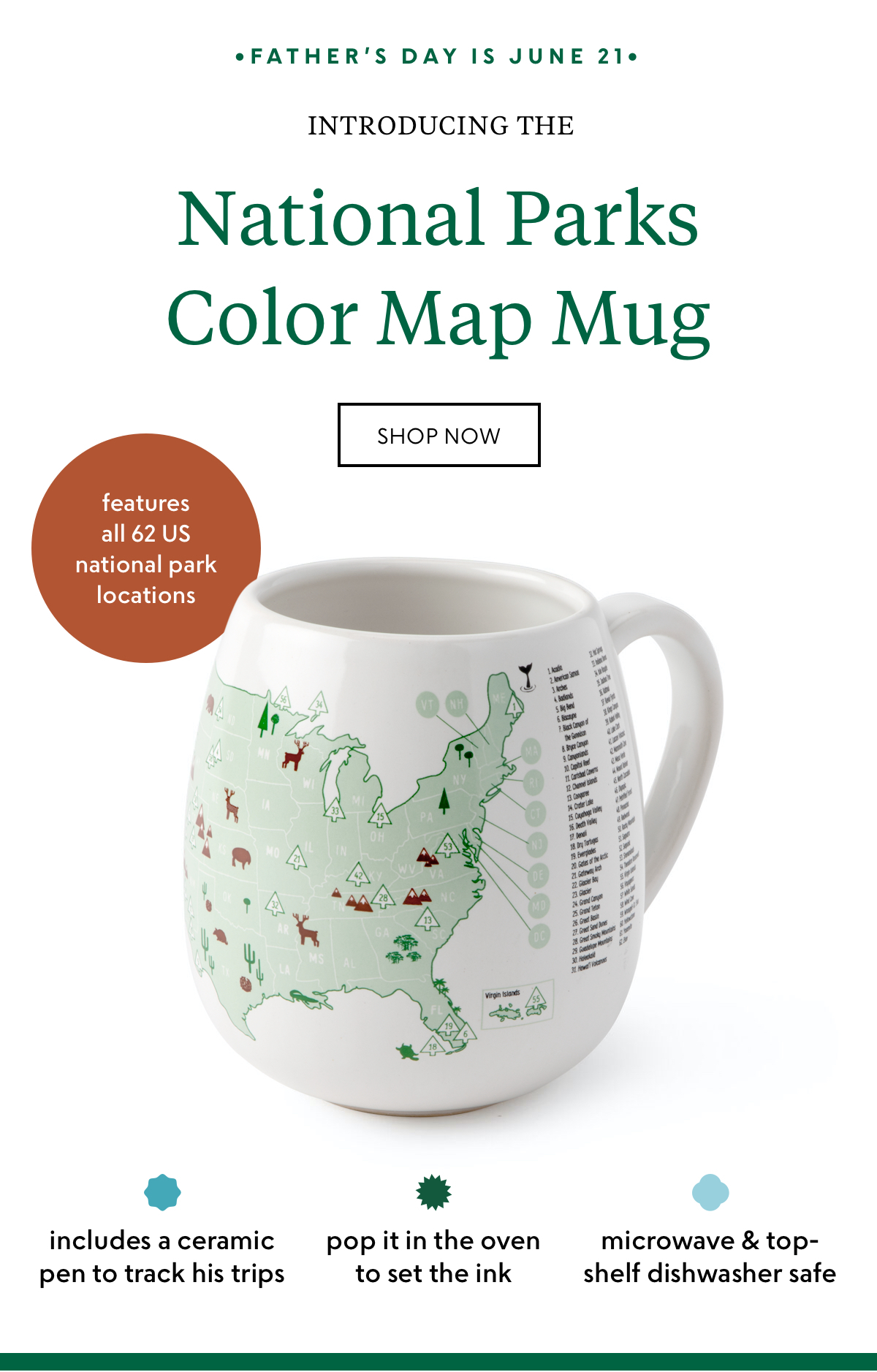 National Parks Color Map Mug Uncommon Goods: 62 National Parks. One Mug To Record His Trips. | Milled