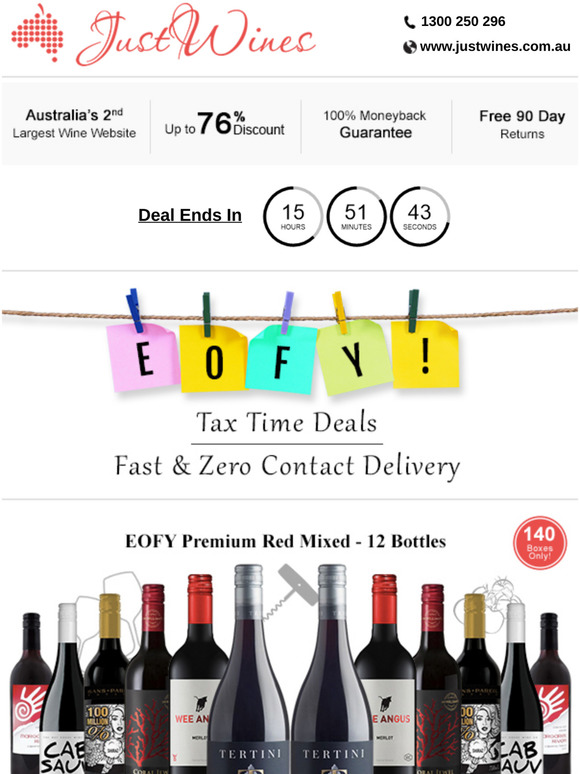 Just Wines Australia Limited Stock EOFY Premium mixed boxes at 6.49 📦