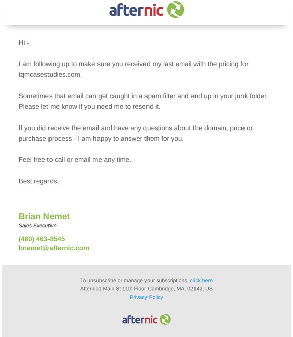 Did you receive pricing for: tqmcasestudies.com?