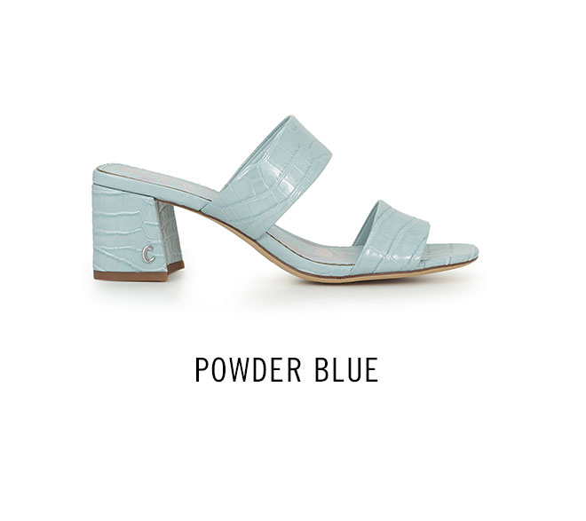 powder blue block heel sandals