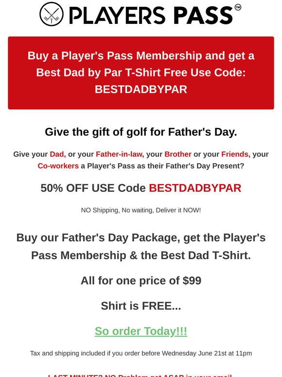 Friend Father's Day Free Golf T-Shirt Special?