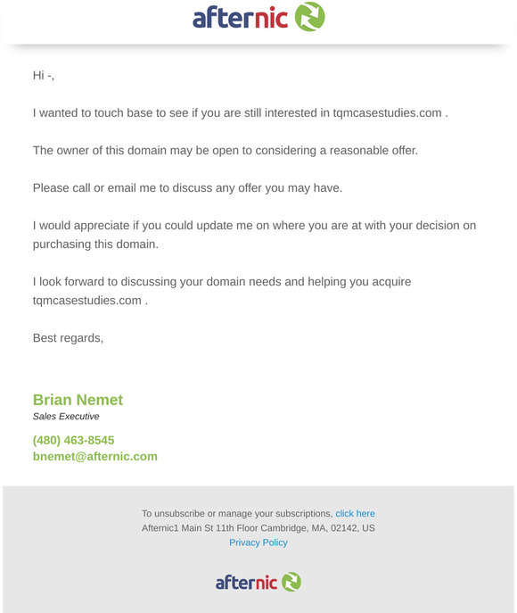 Follow up on Domain: tqmcasestudies.com?