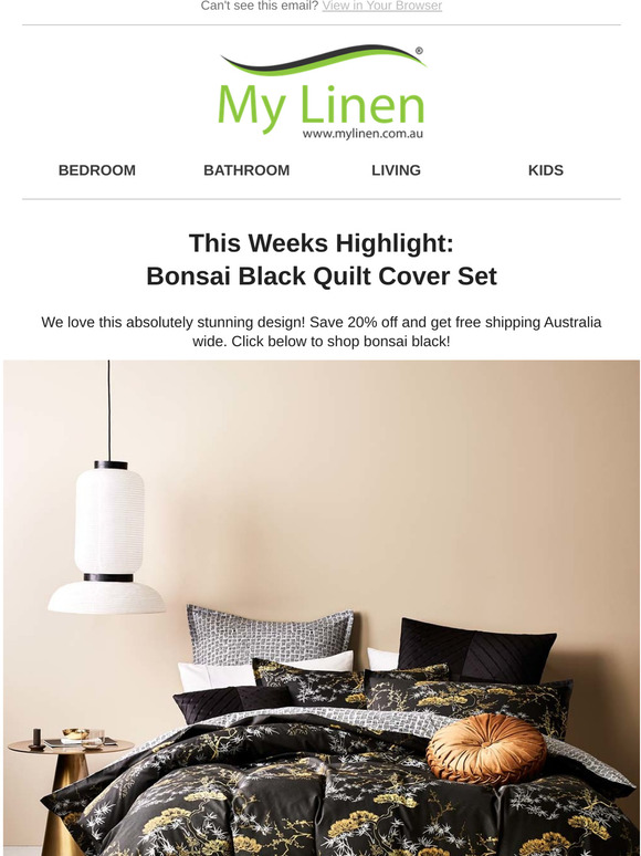 My Linen This Weeks Highlight Bonsai Black Quilt Cover Set! Save 20! Milled