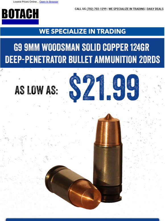 Botach G9 9mm Woodsman Solid Copper 124GR Deep Penetrator Bullet 