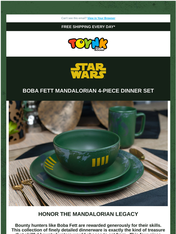Toynk Toys As You Wish. Star Wars Boba Fett Mandalorian Stoneware 4Piece Dinnerware Set