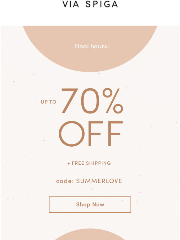 Last chance! Up to 70% off + Free shipping