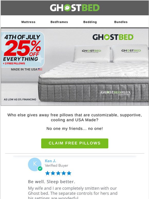 GhostBed Can I lure you in with free USA made pillows? Milled