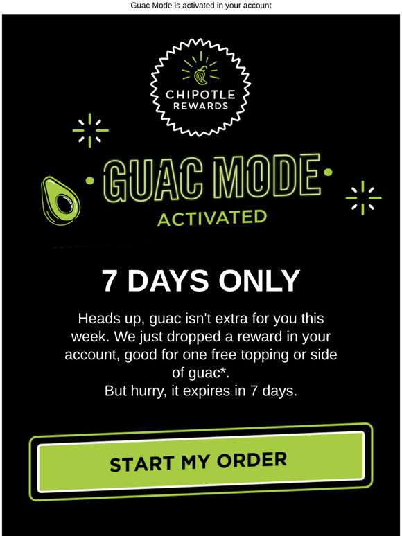 Chipotle Guac Mode Activated go get your FREE GUAC 🥑 Milled