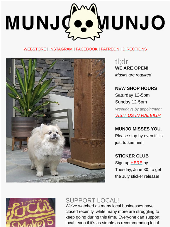 WE'RE OPEN! Munjo awaits your love & adoration
