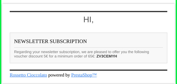 [Rossetto Cioccolato] Newsletter voucher