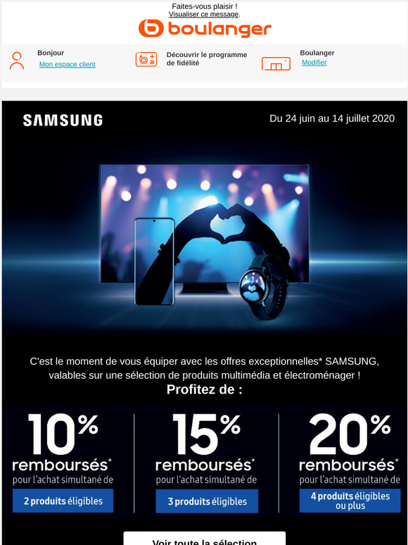 Jusqu'à 20%* sur une sélection de produits SAMSUNG !