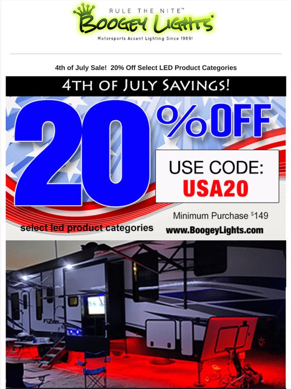 4th of July Savings at BoogeyLights