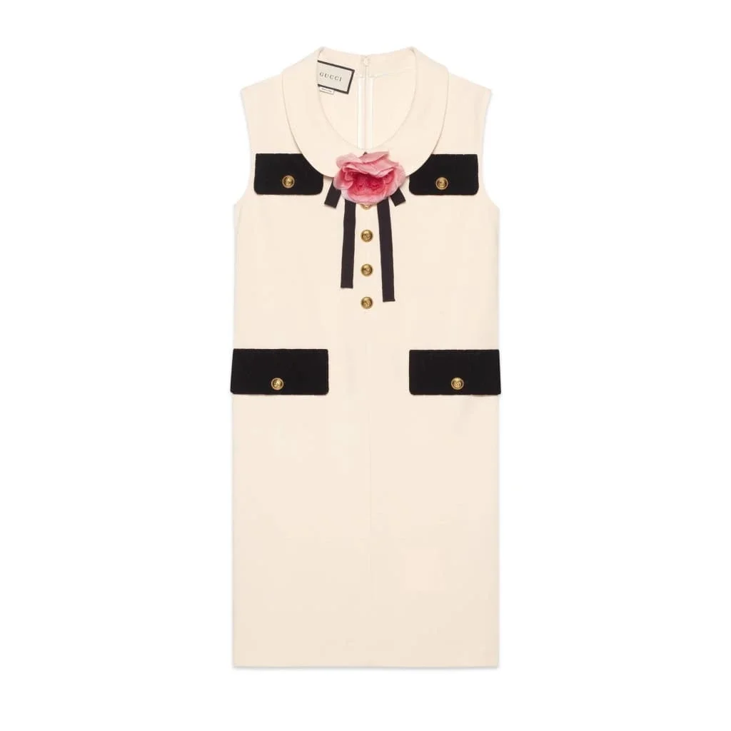 Image of Tunic Dress with Brooch in White