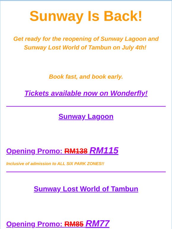 ❗ Sunway Lagoon and Sunway Lost World Tickets Now Available ❗ 😍👨‍👩‍👦