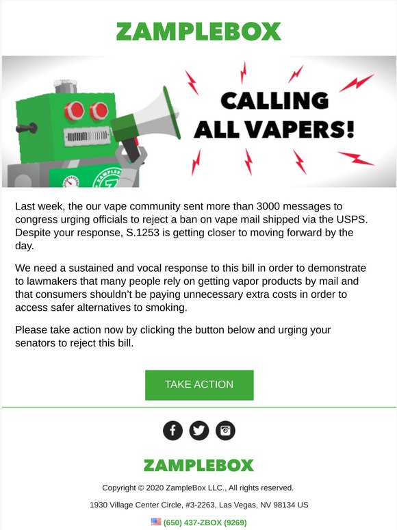 Congress is banning vape mail... take action now!