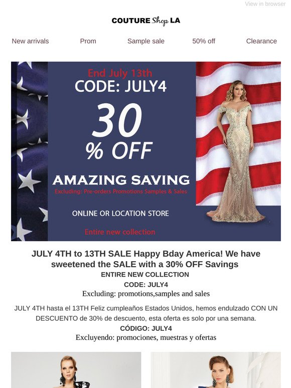 30% OFF JULY 4TH SALE!