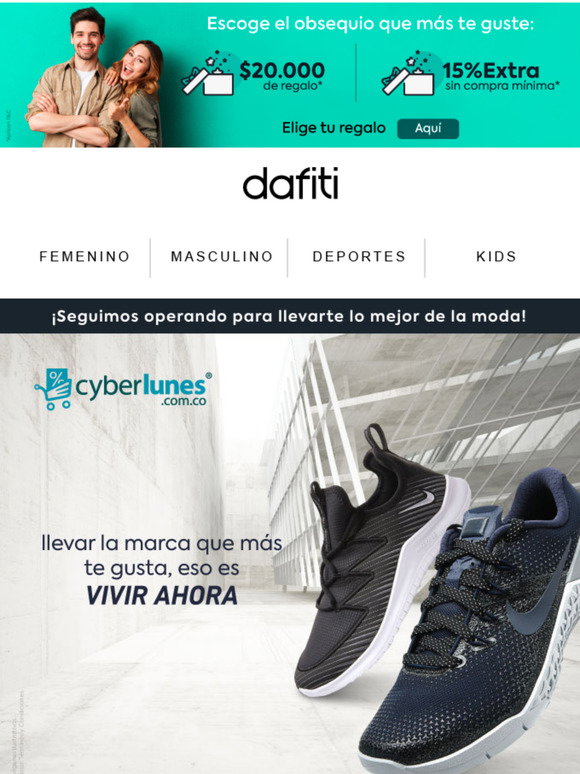 Dafiti: Último día de Cyberlunes ▻ Anima tu día con ✔️Nike y un nuevo  entrenamiento ▻ hasta 50% OFF* | Milled