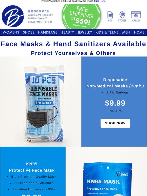 Boscov's: Face Masks & Hand Sanitizers Now Available! | Milled
