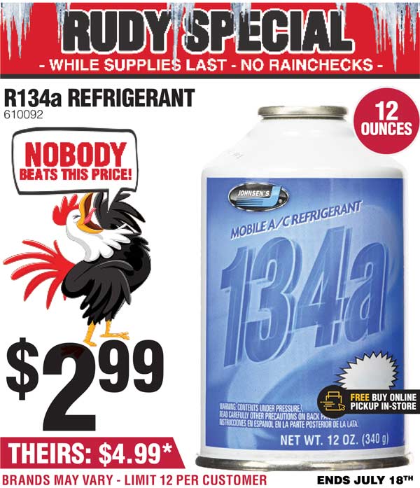 Rural SPECIAL R134a Refrigerant 12 oz. Only 2.99! Milled