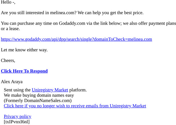 Re: melinea.com
