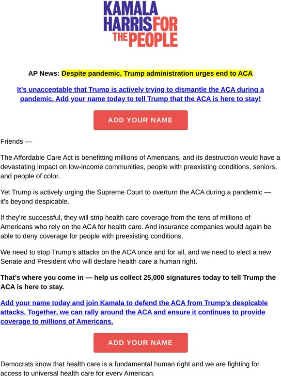 BREAKING: Despite the pandemic, the Trump administration urges the Supreme Court to end the ACA