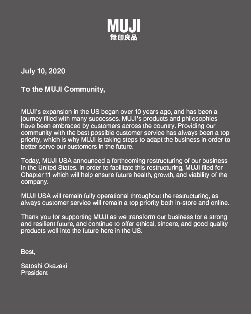 Muji Usa Thank You For Your Continued Support Milled