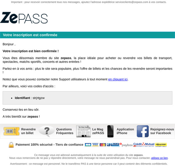 Votre inscription est confirmée