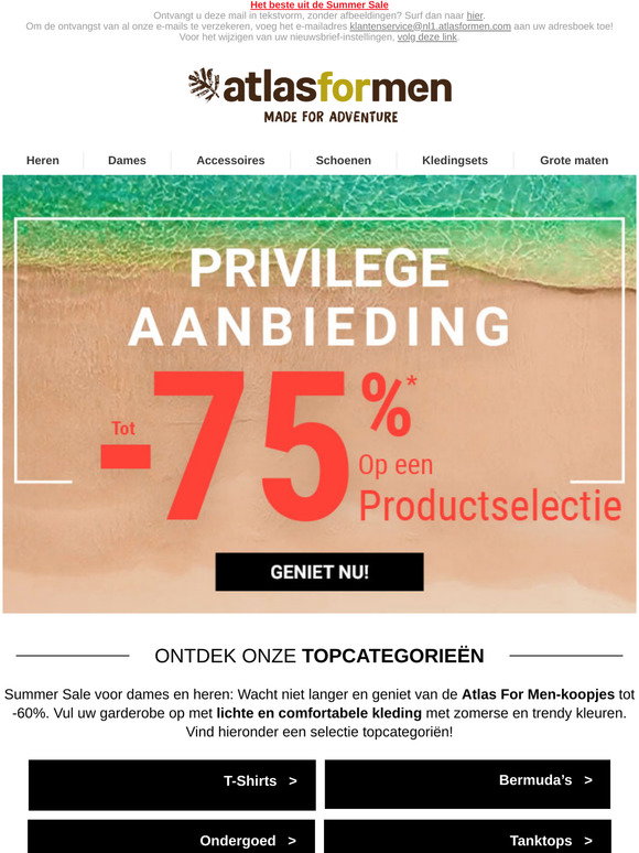 atlas for men NL: Topcategorieën tot -75% tijdens de Summer Sales | Milled