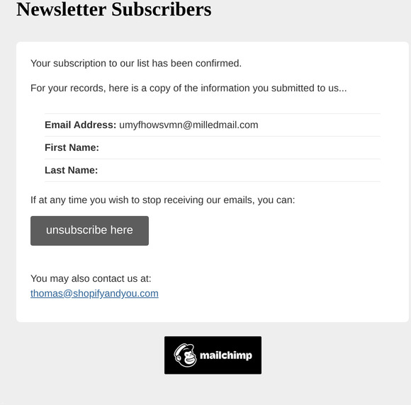 Shopify & You newsletter: Subscription Confirmed