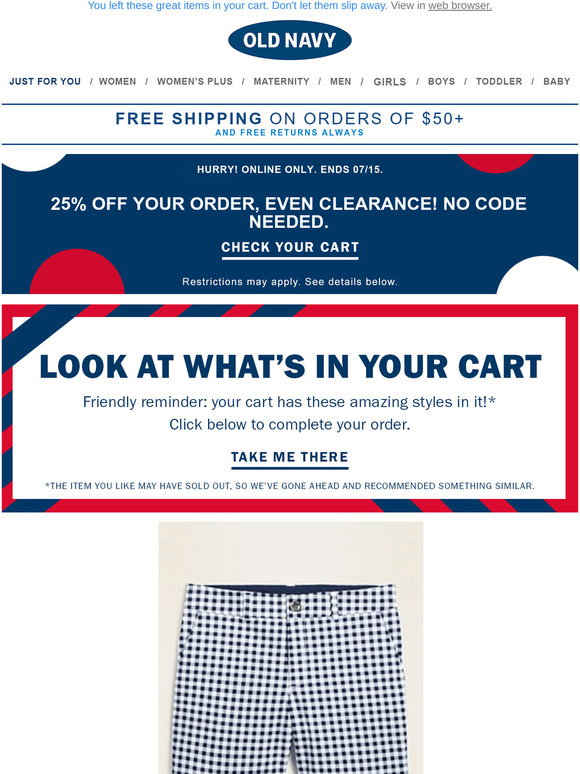 Old Navy: You've really earned it! Complete your order of the items in ...