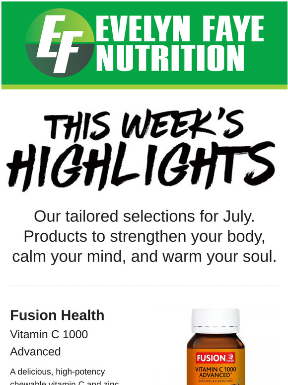 This weeks highlights at Evelyn Faye Nutrition. See what's recommended, new and back in stock inside.